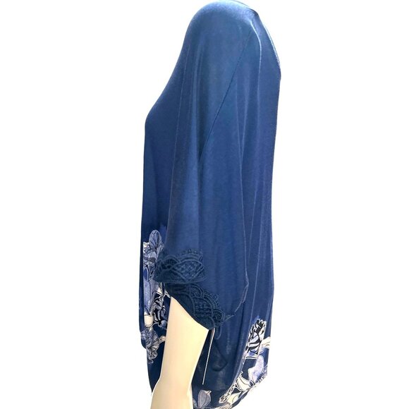 Apt 9 Intimates LG Blue Floral V Neck Tunic Top Lounge Glam Relaxed Boho Drape - Picture 2 of 11